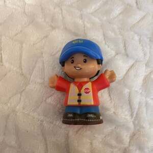 Fisher-Price Little People Boy Crossing Guard Figure Blue Hat Stop Sign Vest